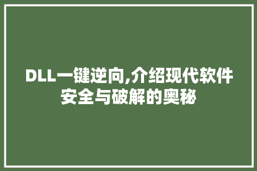 DLL一键逆向,介绍现代软件安全与破解的奥秘