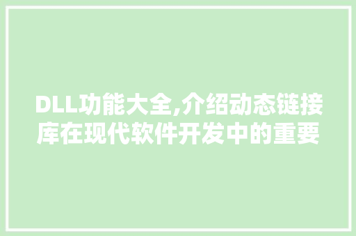 DLL功能大全,介绍动态链接库在现代软件开发中的重要作用