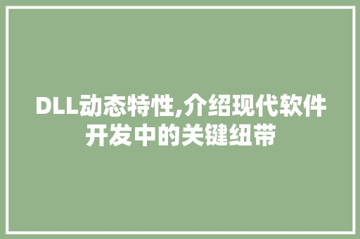 DLL动态特性,介绍现代软件开发中的关键纽带