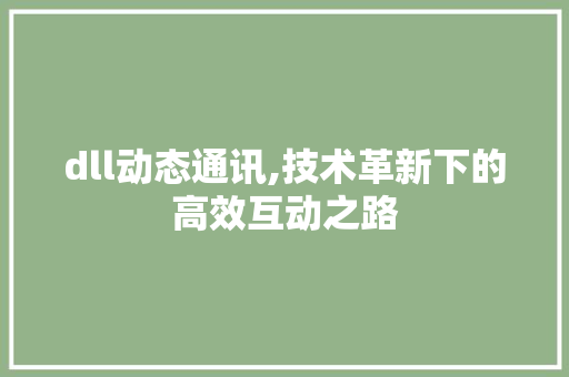 dll动态通讯,技术革新下的高效互动之路