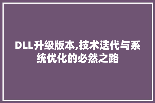 DLL升级版本,技术迭代与系统优化的必然之路