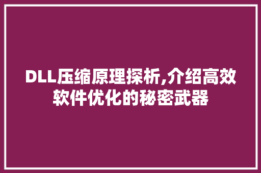 DLL压缩原理探析,介绍高效软件优化的秘密武器