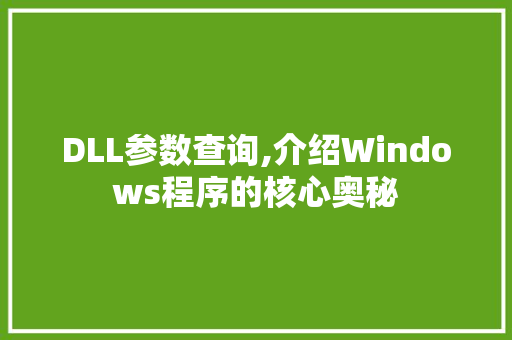 DLL参数查询,介绍Windows程序的核心奥秘
