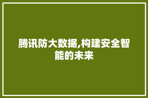 腾讯防大数据,构建安全智能的未来
