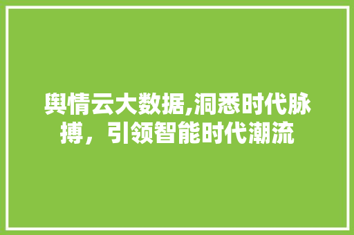 舆情云大数据,洞悉时代脉搏，引领智能时代潮流