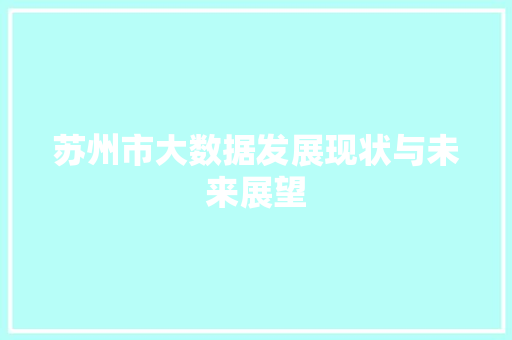 苏州市大数据发展现状与未来展望