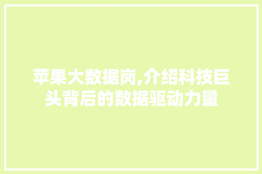 苹果大数据岗,介绍科技巨头背后的数据驱动力量