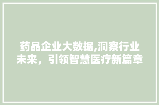 药品企业大数据,洞察行业未来，引领智慧医疗新篇章