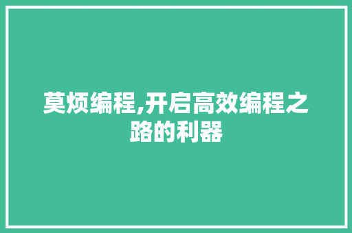 莫烦编程,开启高效编程之路的利器