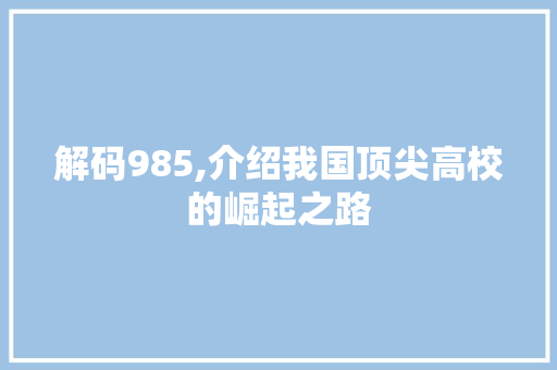 解码985,介绍我国顶尖高校的崛起之路 SEO关键词