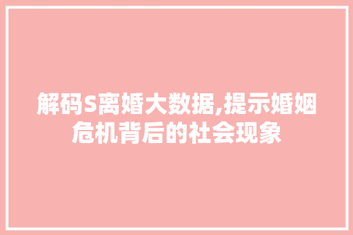 解码S离婚大数据,提示婚姻危机背后的社会现象 神马SEO