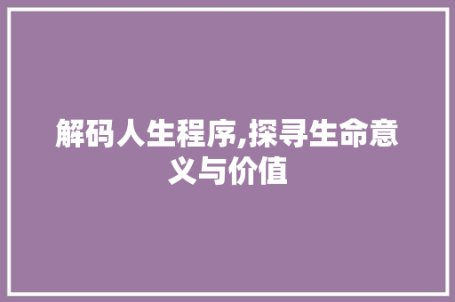 解码人生程序,探寻生命意义与价值