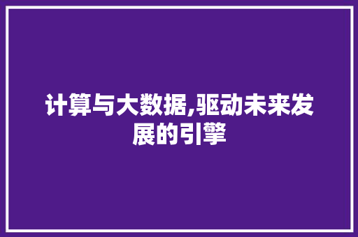 计算与大数据,驱动未来发展的引擎 搜狗SEO
