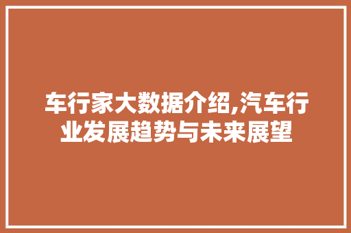 车行家大数据介绍,汽车行业发展趋势与未来展望