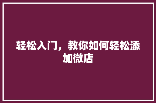 轻松入门，教你如何轻松添加微店