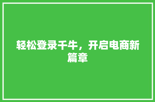 轻松登录千牛，开启电商新篇章 百度SEO