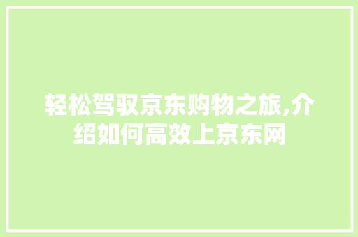 轻松驾驭京东购物之旅,介绍如何高效上京东网 网站建设公司