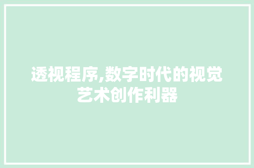 透视程序,数字时代的视觉艺术创作利器 SEO关键词