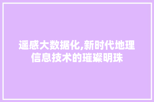 遥感大数据化,新时代地理信息技术的璀璨明珠