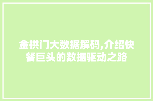 金拱门大数据解码,介绍快餐巨头的数据驱动之路