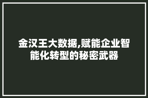 金汉王大数据,赋能企业智能化转型的秘密武器