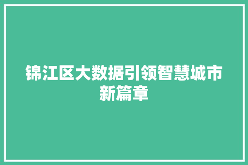 锦江区大数据引领智慧城市新篇章