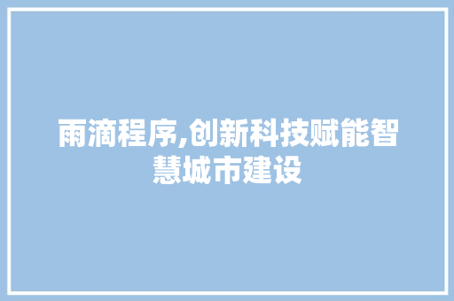 雨滴程序,创新科技赋能智慧城市建设