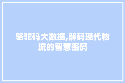 骆驼码大数据,解码现代物流的智慧密码