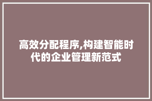 高效分配程序,构建智能时代的企业管理新范式