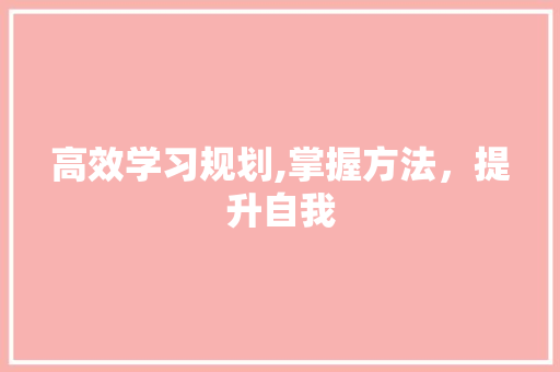 高效学习规划,掌握方法，提升自我