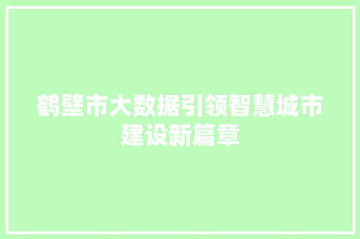 鹤壁市大数据引领智慧城市建设新篇章