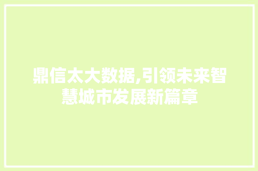 鼎信太大数据,引领未来智慧城市发展新篇章