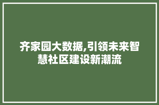 齐家园大数据,引领未来智慧社区建设新潮流