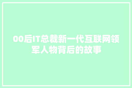 00后IT总裁新一代互联网领军人物背后的故事
