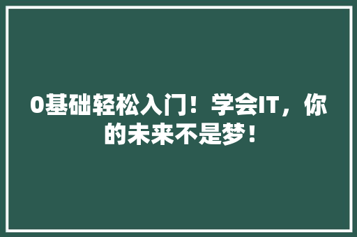 0基础轻松入门！学会IT，你的未来不是梦！