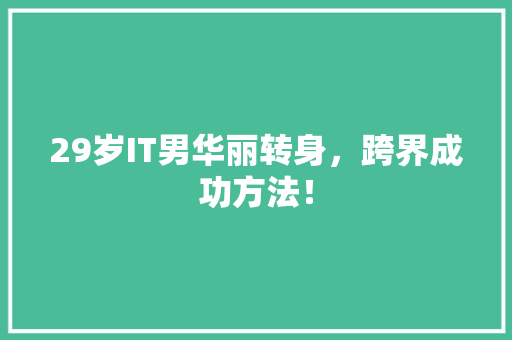 29岁IT男华丽转身，跨界成功方法！