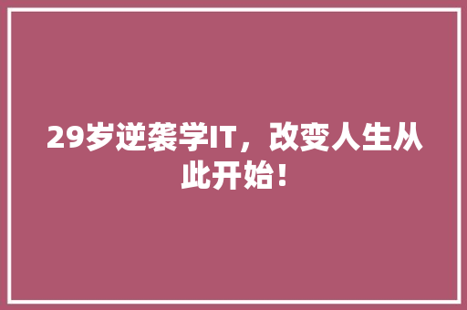 29岁逆袭学IT，改变人生从此开始！