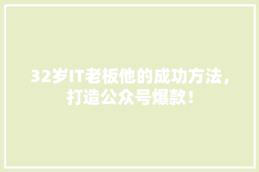 32岁IT老板他的成功方法，打造公众号爆款！ 百度SEO
