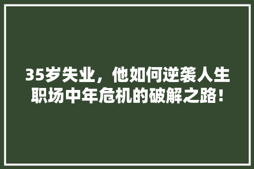 35岁失业，他如何逆袭人生职场中年危机的破解之路！