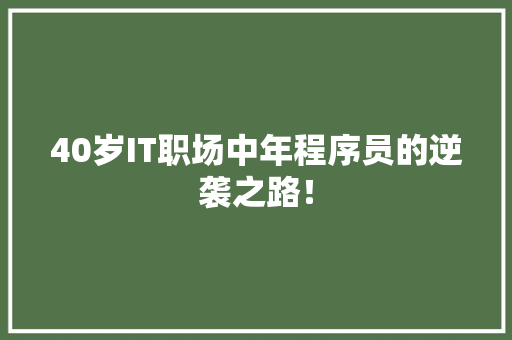 40岁IT职场中年程序员的逆袭之路！