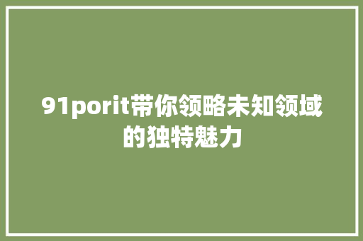 91porit带你领略未知领域的独特魅力