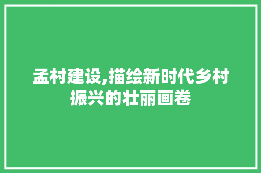 孟村建设,描绘新时代乡村振兴的壮丽画卷
