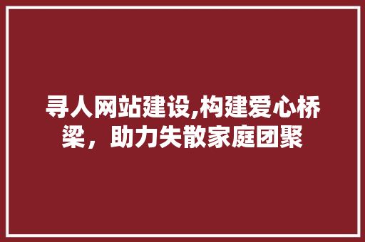 寻人网站建设,构建爱心桥梁，助力失散家庭团聚
