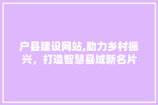 户县建设网站,助力乡村振兴，打造智慧县域新名片
