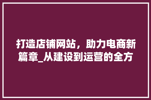 打造店铺网站，助力电商新篇章_从建设到运营的全方位指南