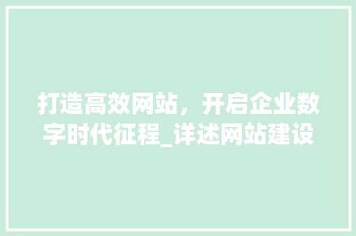 打造高效网站，开启企业数字时代征程_详述网站建设的重要性与步骤