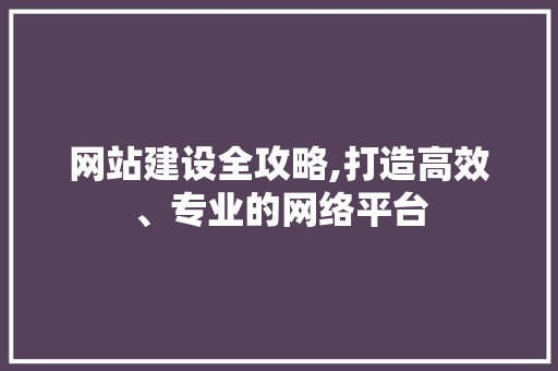 网站建设全攻略,打造高效、专业的网络平台 神马SEO