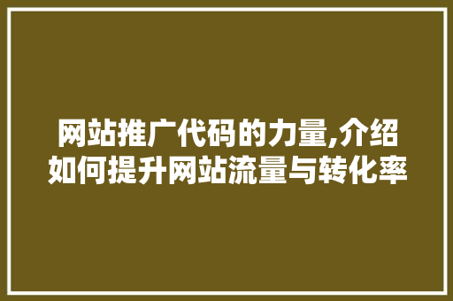 网站推广代码的力量,介绍如何提升网站流量与转化率 神马SEO