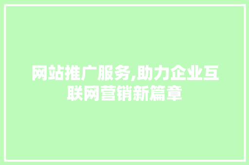 网站推广服务,助力企业互联网营销新篇章