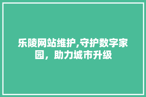 乐陵网站维护,守护数字家园，助力城市升级